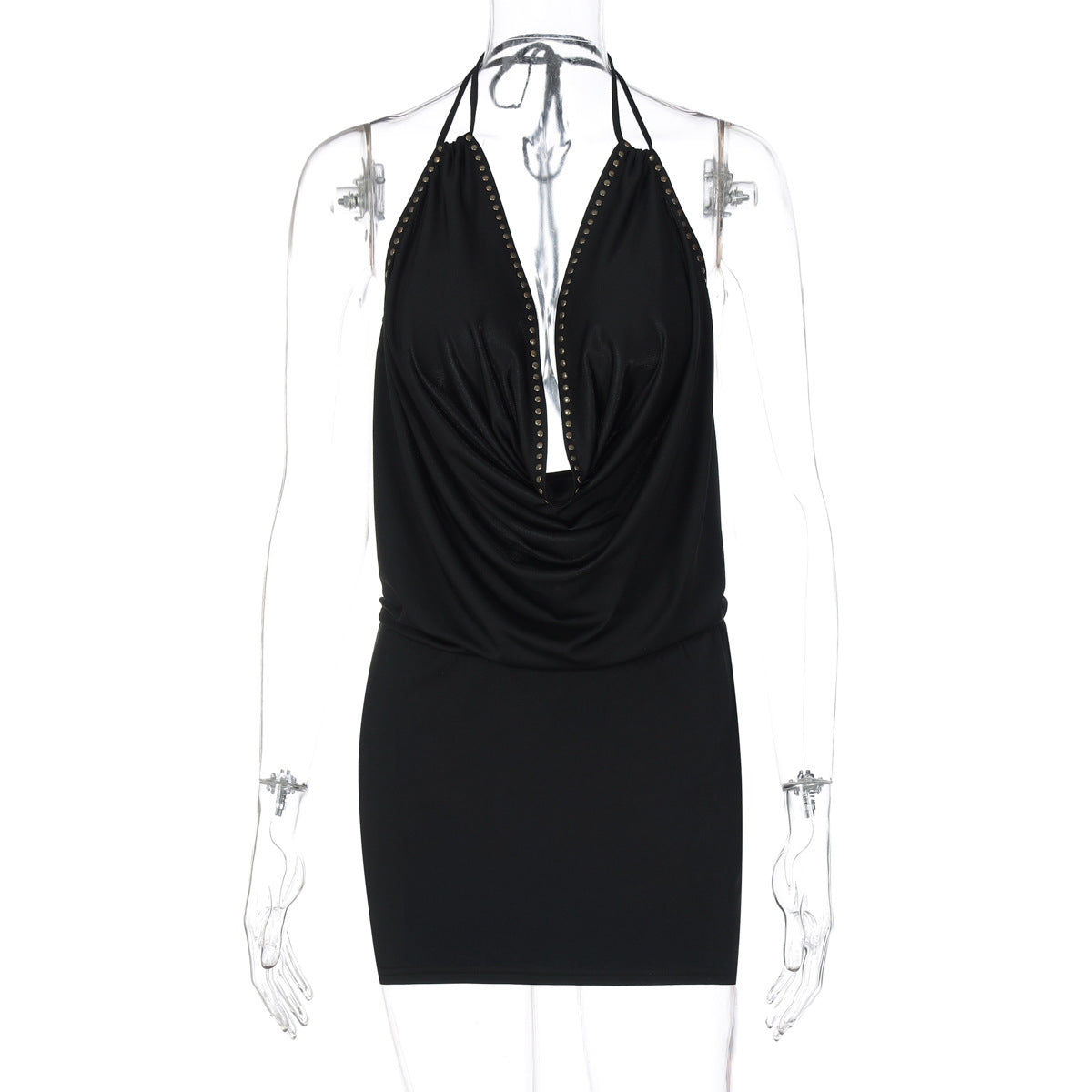 Women Summer Sexy Deep V Plunge neck Halter Bandage Bare Back Skinny Sheath Dress
