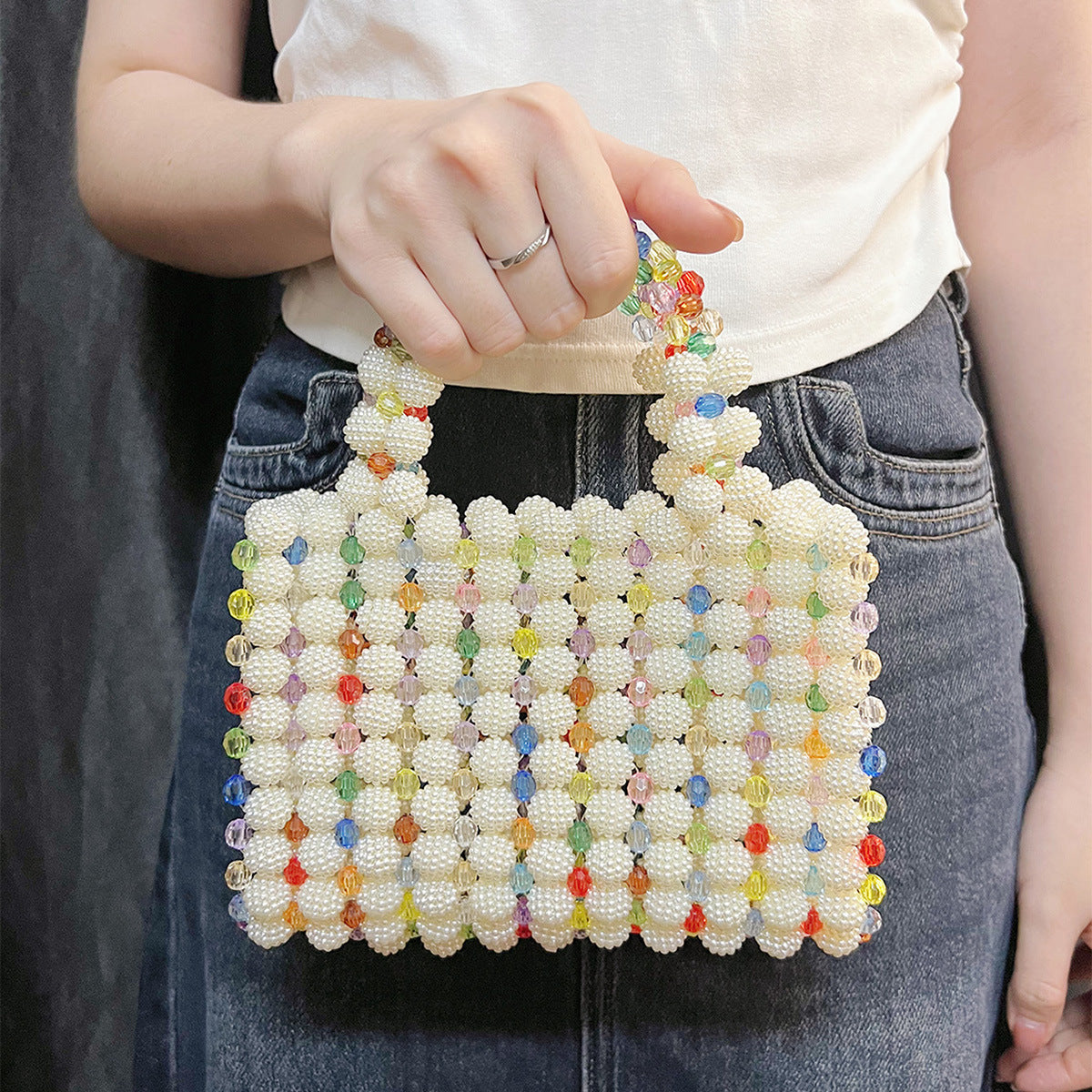 French Handmade Beaded Waxberry Beads Bag High Sense Niche Woven Dinner Party Handbag