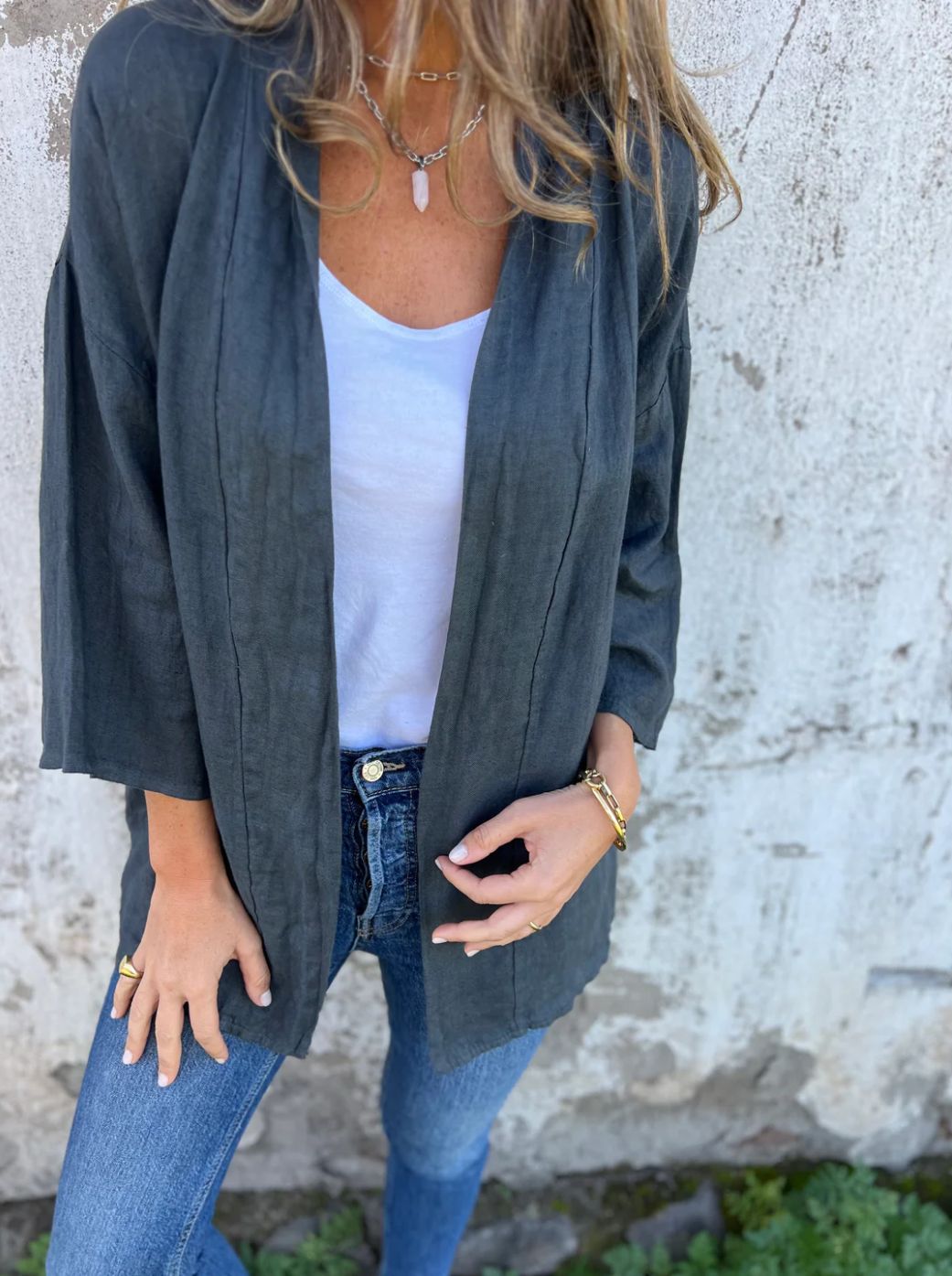 Autumn Winter Cardigan Solid Color Casual Loose Pockets Top Women