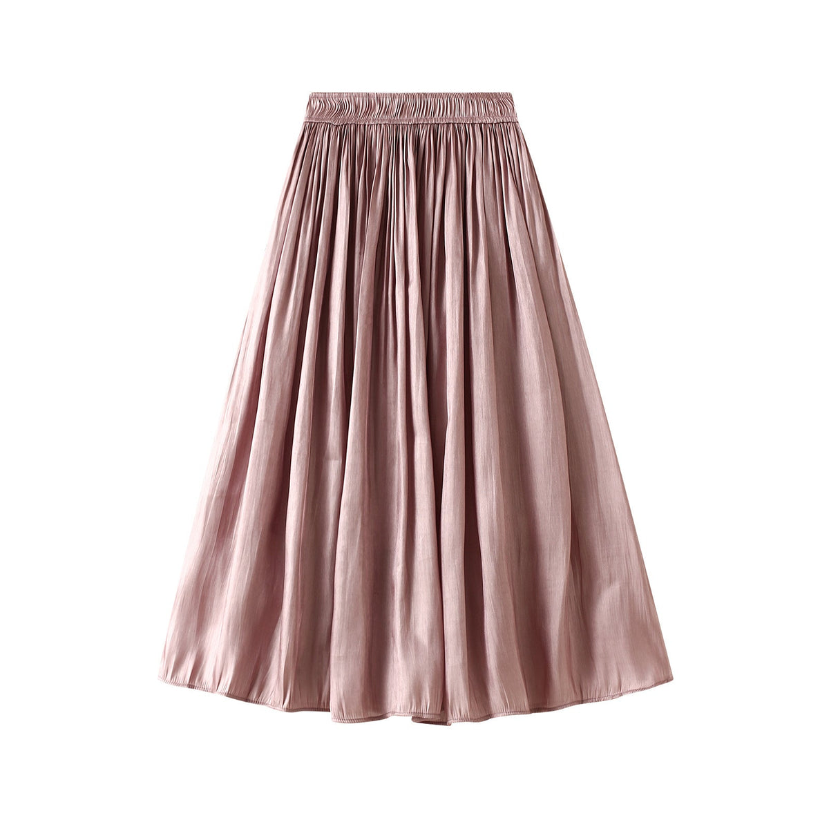 High Waist Slimming Large Hem Solid Color Fresh Pleated Midi Skirt for Women