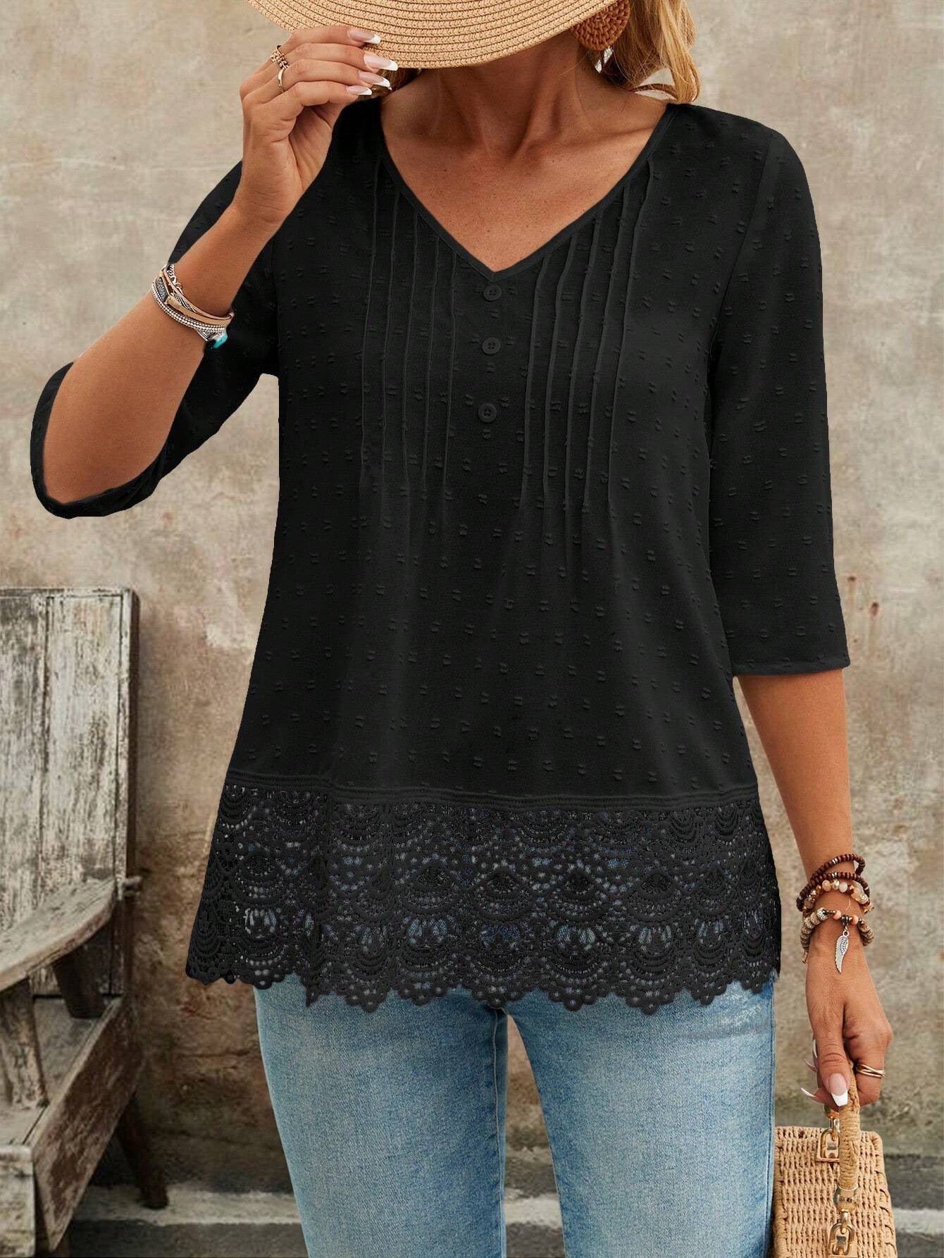 Mori Hollow Out Cutout Embroidery Ruffled Short Casual Blouse