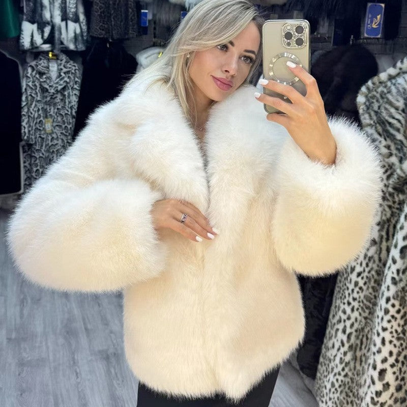 Autumn Winter Faux Fur Coat Women Fluffy Soft Fox Fur Jacket Street Environmentally Friendly Fur