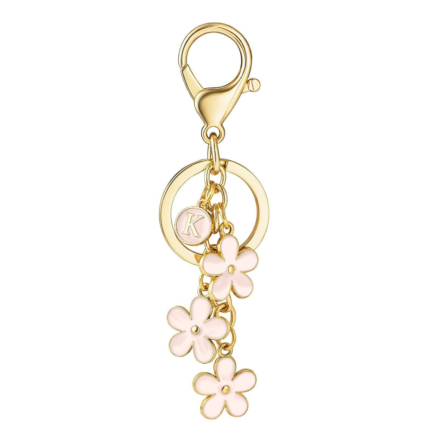Initial Keychain White/Pink Flower Charms for Key Cute Letter Keyring Bag Charm 26 Letter Cherry Blossom Daisy Keychain