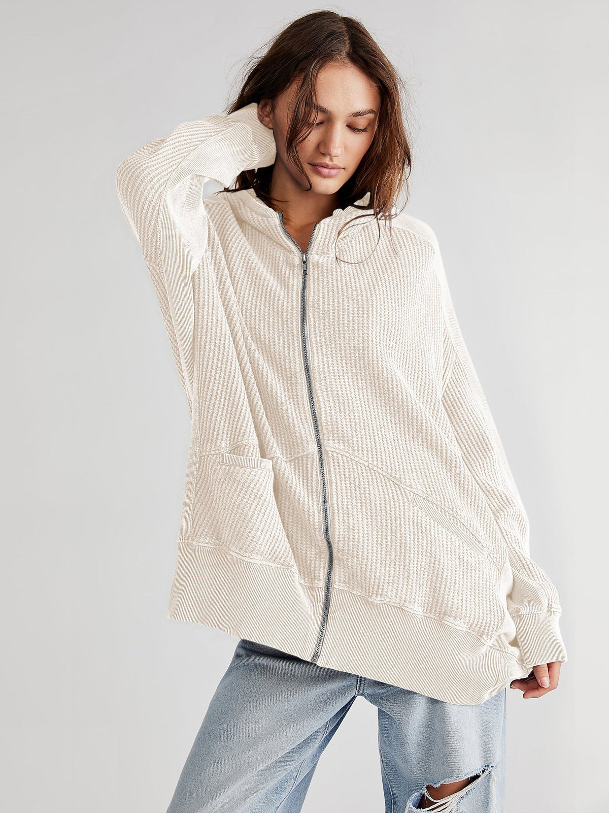 Cardigan Zipper Sweatshirt Home Wear Women Outerwear Hoodie Long Coat