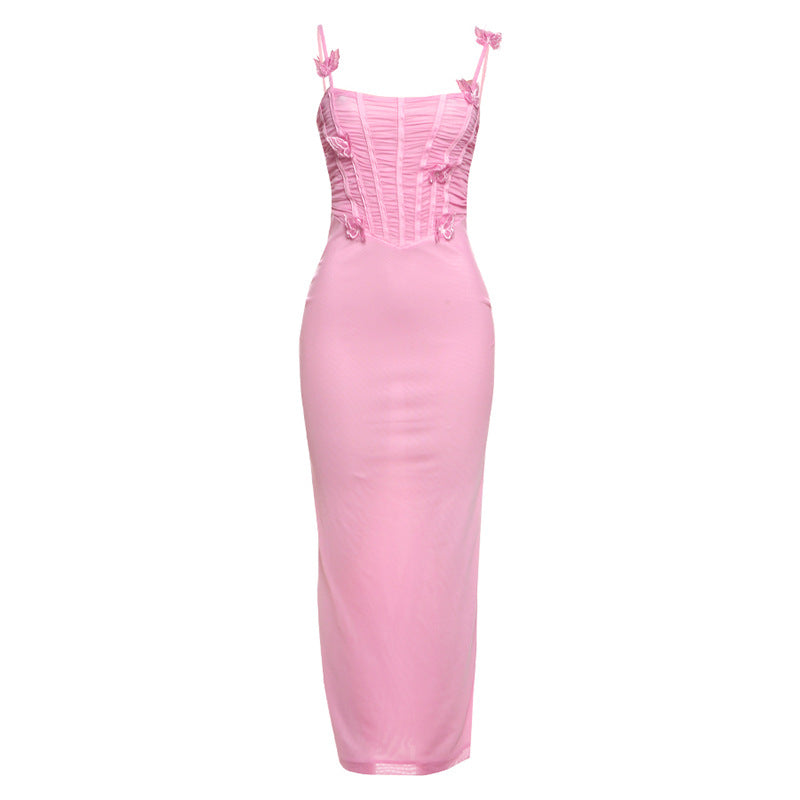 Spring Women Clothing Sexy Slim Fit Slimming Butterfly Decoration Sheath Sling Dress Women