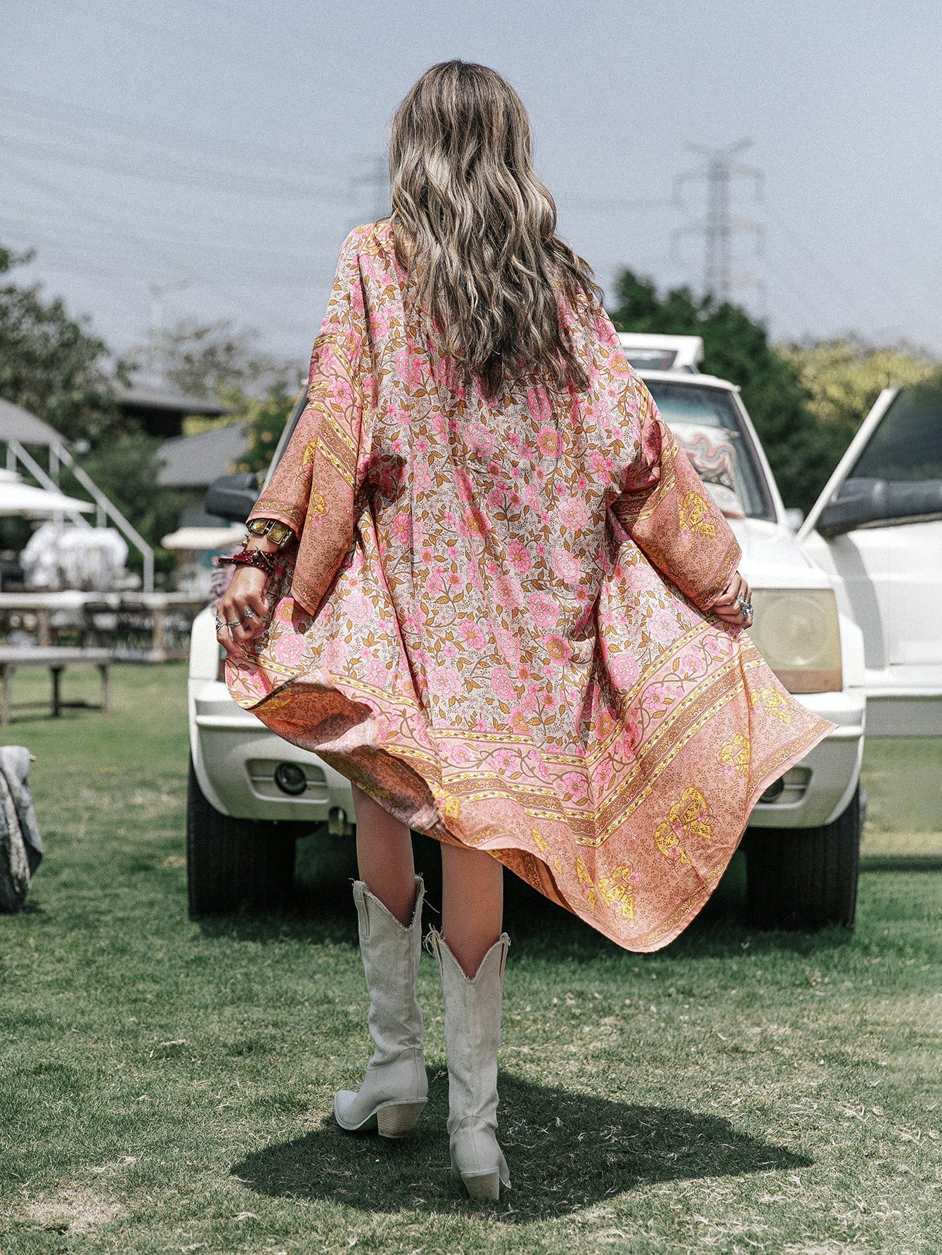 Batch Loose Positioning Printed Shawl Kimono MidLength Women