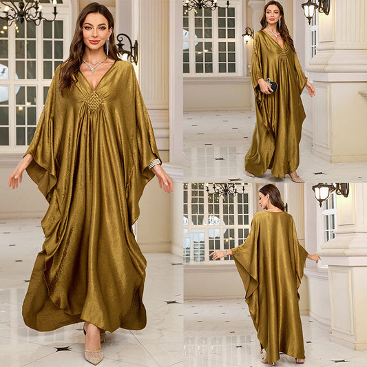 Polyester Gold Faux Loose plus Size Robe Beach Jacket Maxi Dress Bikini Cover up Blouse