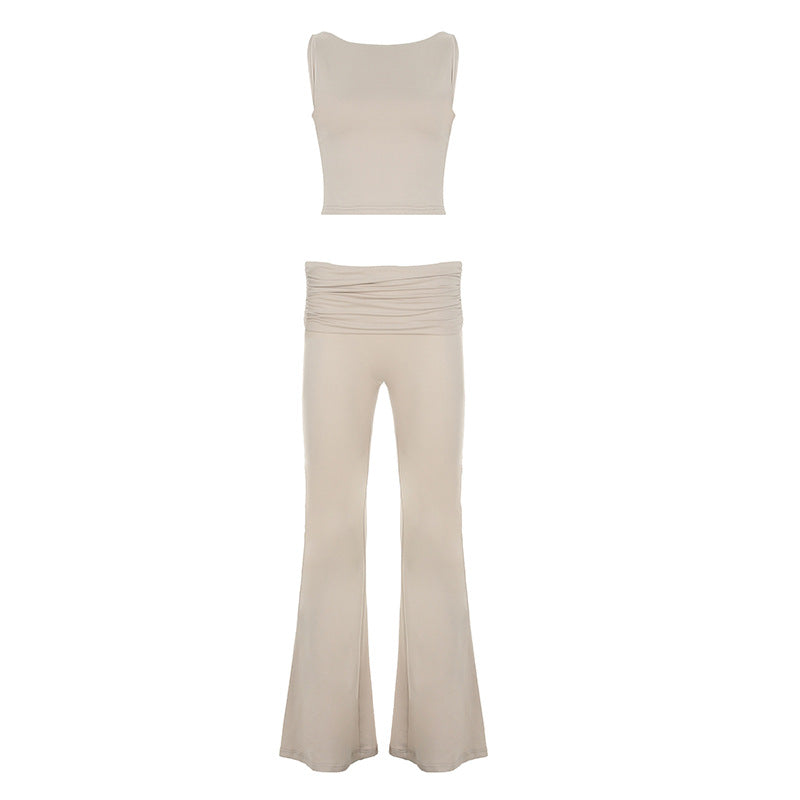 Street Casual Yoga Clothes Tight Exercise Sleeveless Vest Sheath Bootcut Trousers Two Piece Sets