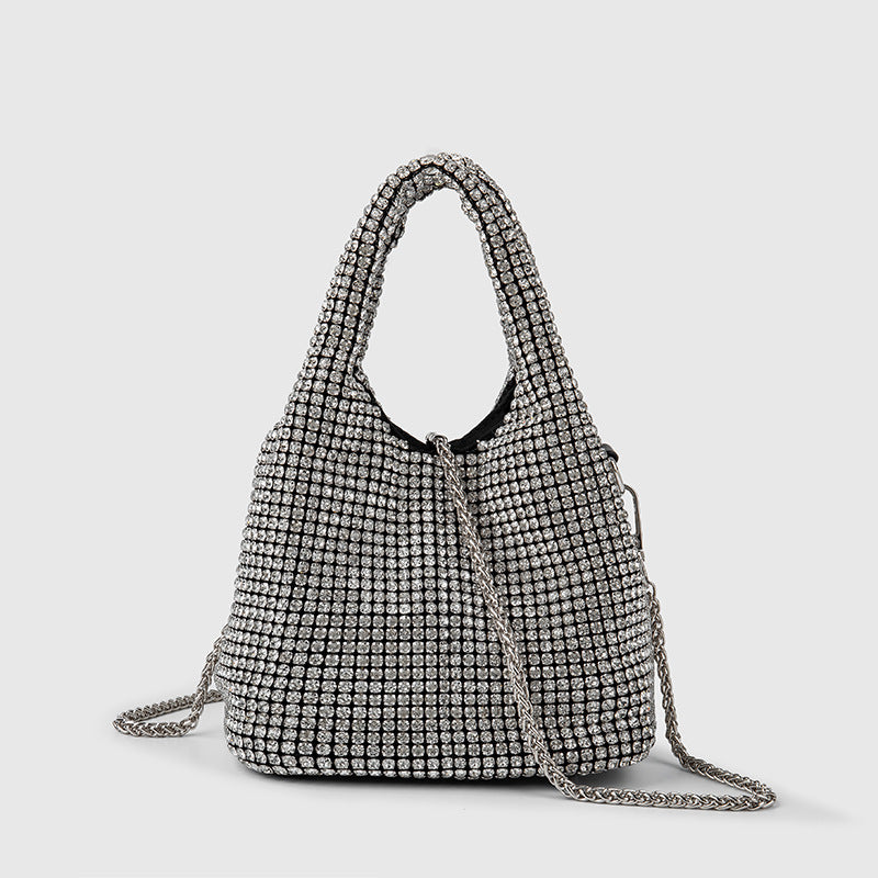Women Bag Rhinestone Bucket Bag Portable Elegant Vegetable Basket Vest Messenger Bag