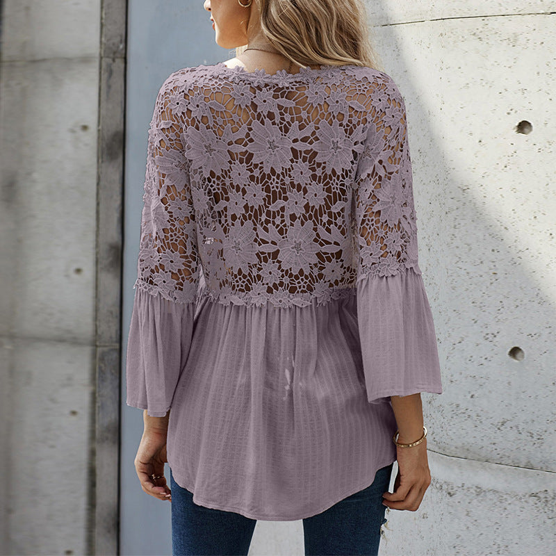 Chiffon Shirt Women Spring Autumn Solid Color V Neck Single Breasted Casual Shirt Long Sleeve Top