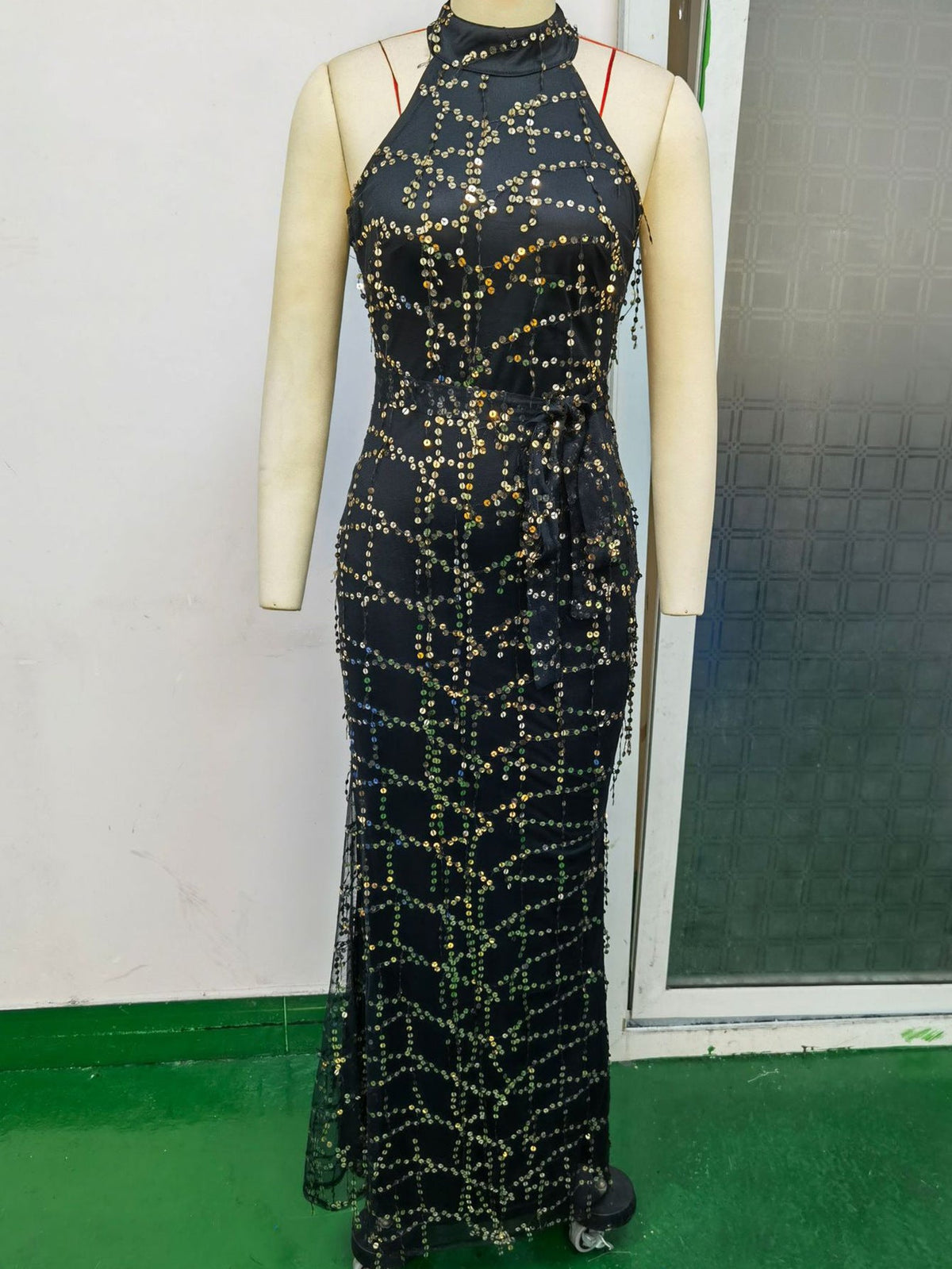 Popular Sexy Women Clothing Sleeveless Turtleneck Tassel Sequ Dress Maxi Dress
