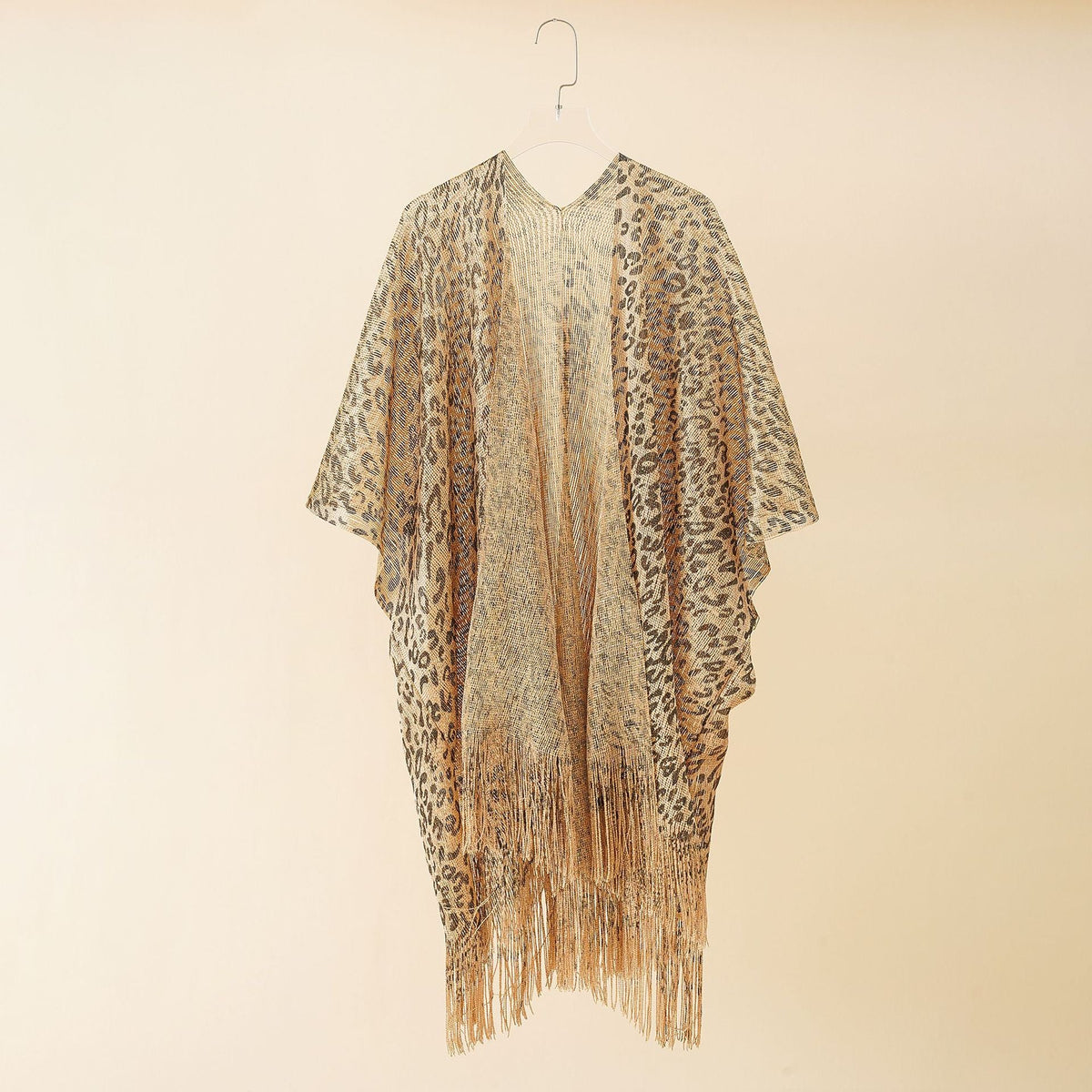 Summer Leopard Print Gold Silk Hollow Out Cutout Tassel Shawl Beach Sun Protection Sun Proof Cardigan Coat
