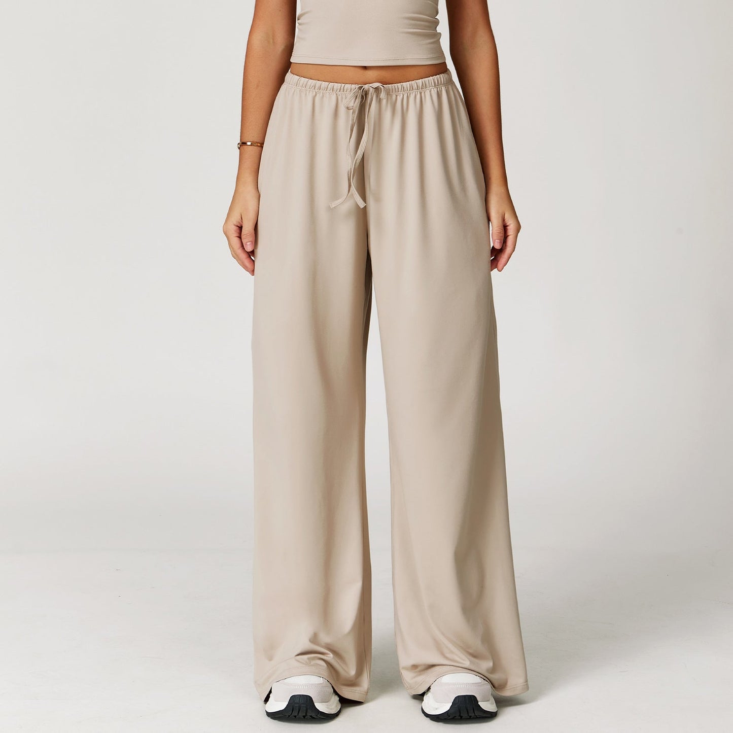 Sollinarry Brushed Trousers Embellished Wide Leg Loose Casual Pants Women Sports Fitness Elastic Drawstring Trousers