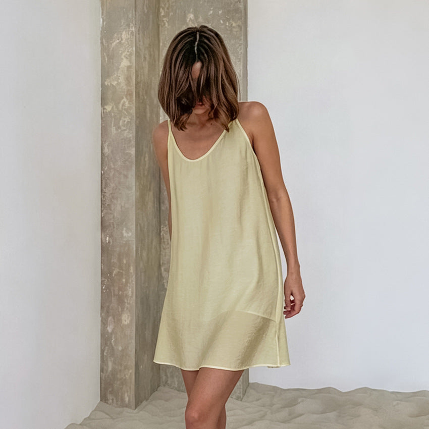 Solid Color Strap Backless Nightdress Soft Skin Friendly Comfortable Pajamas Ladies Homewear