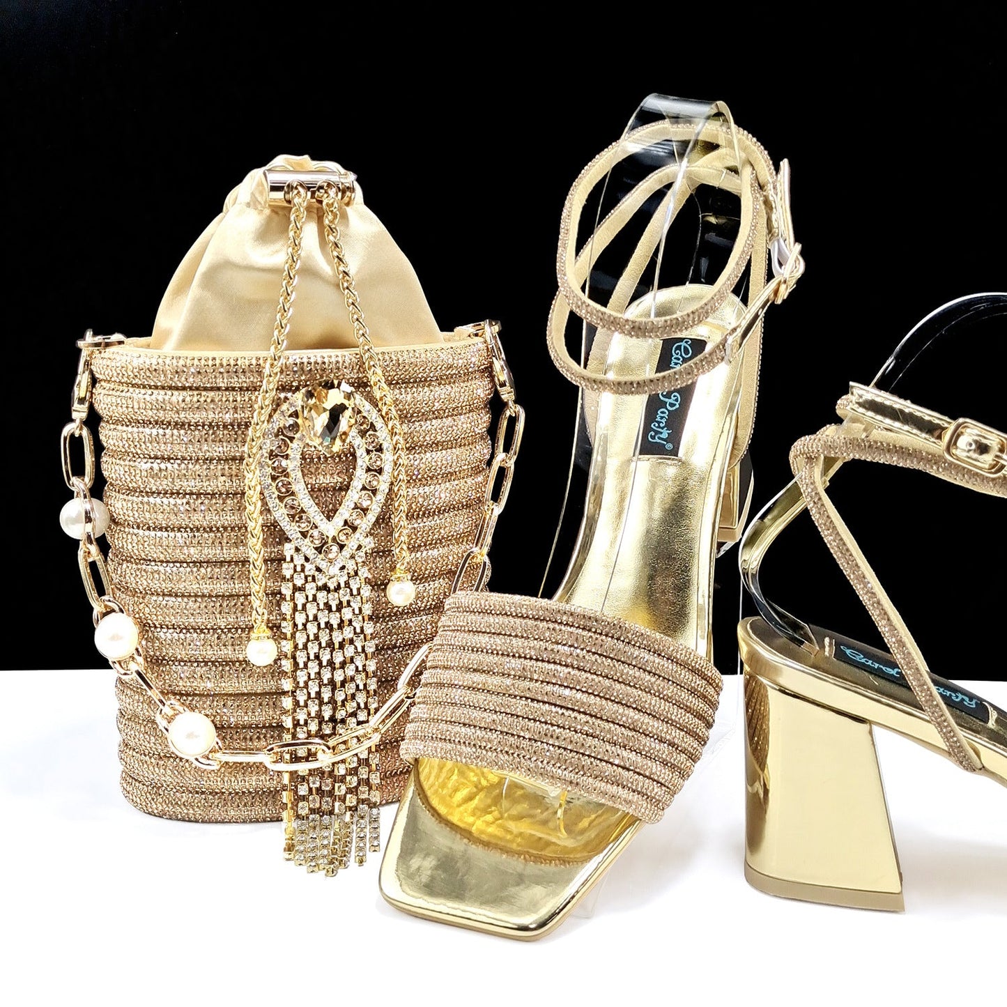 Women Shoes Bags Two Piece Sets Tassel Decorative Ankle Strap Simple Elegant Cocktail Or Daily