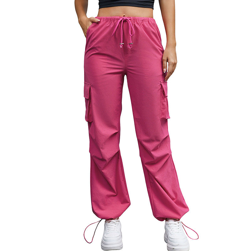 Retro Straight Wide Leg Pants Women Autumn Solid Color Multi Pocket Loose Baggy Trousers Casual Working Pants