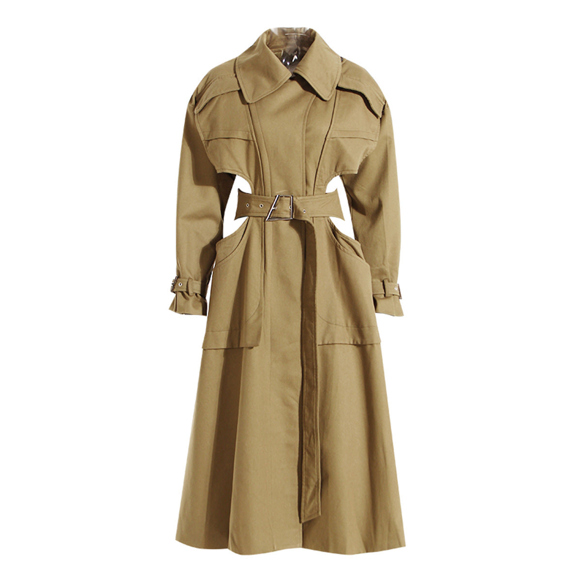 High Grade Long Trench Coat Women Spring Autumn Special Interest Design Deconstructed Hollow Out Cutout long Sleeve Cropped Outfit Lace up Coat