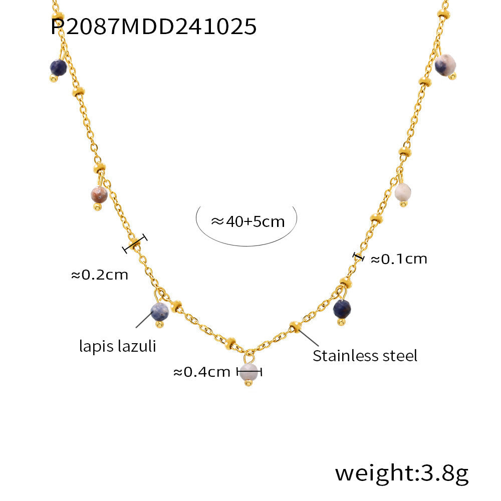 Mioli Natural Stone Handmade Small Bead Clavicle Ultra Fine Necklace Double Layer Twin Plated 18K Real Gold Color Retaining Necklace Women