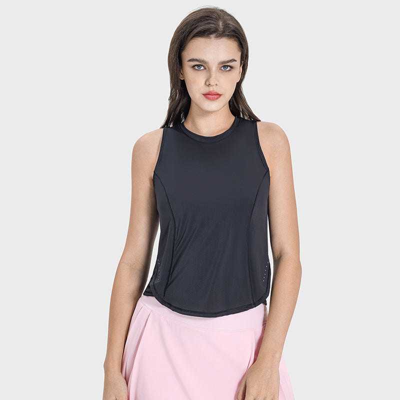 Moisture Wicking Breathable Loose Blouse Yoga Clothing Top Cool Cross Stitching Sports Vest
