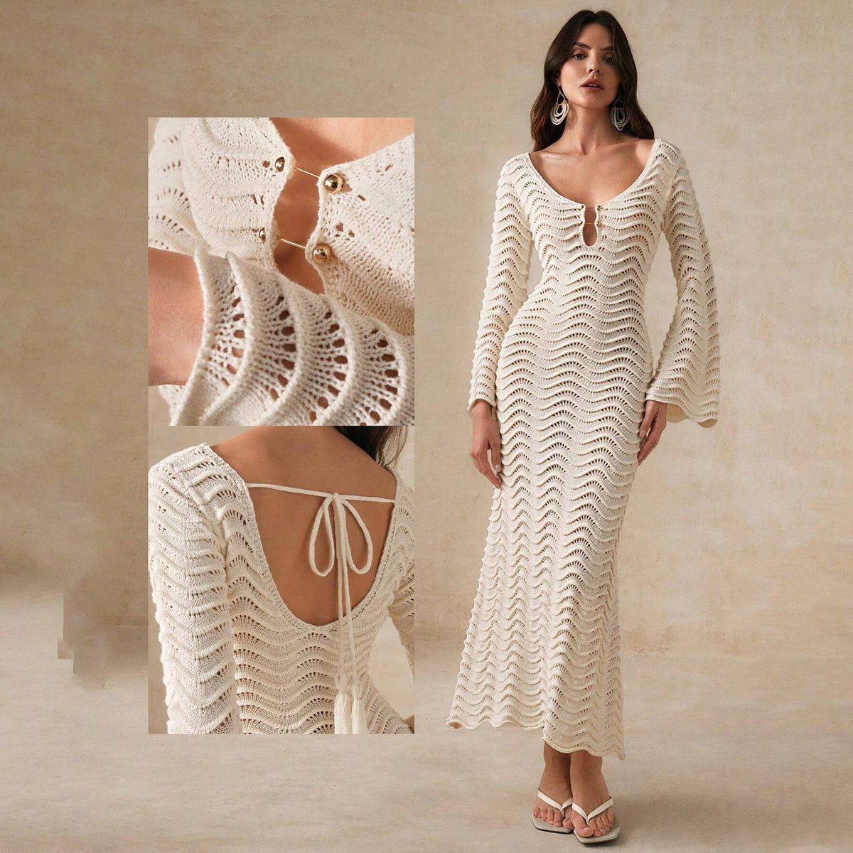 Beach Dress Women Solid Color Sexy Knitted Beach Bikini Swimsuit Blouse Sun Protective Clothing