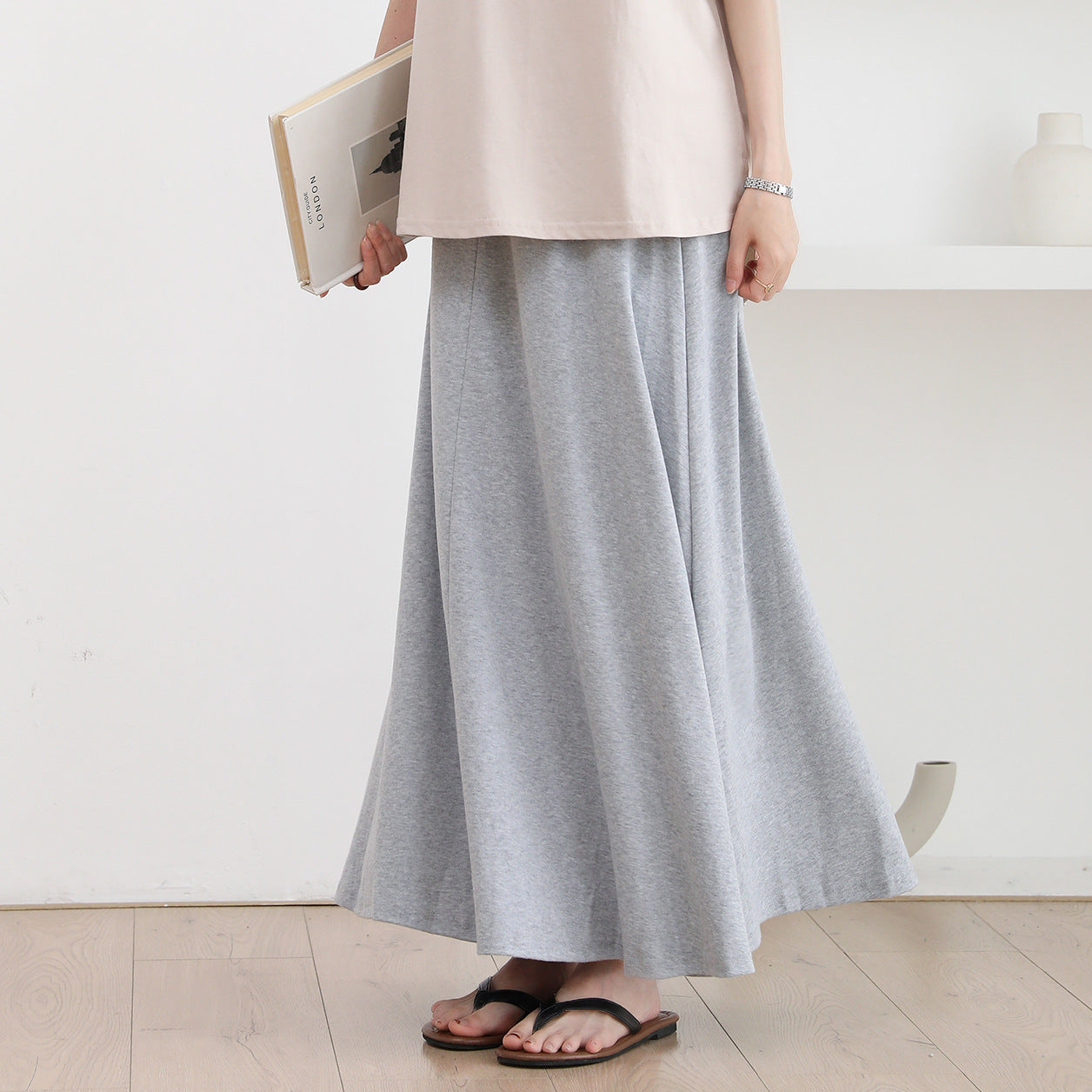 Summer Women Skirt Breathable Cool Feeling High Waist Big Swing Mid Length Real Shot