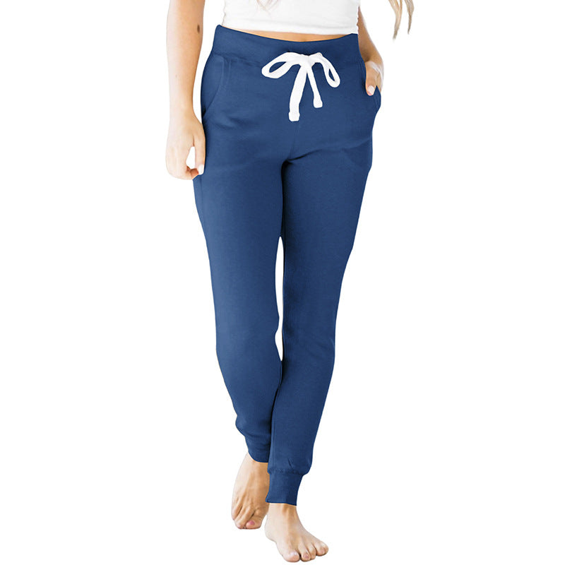 Autumn Solid Color Beam Casual Pants Women Sports Slim Fit Waist Skinny Pants Women
