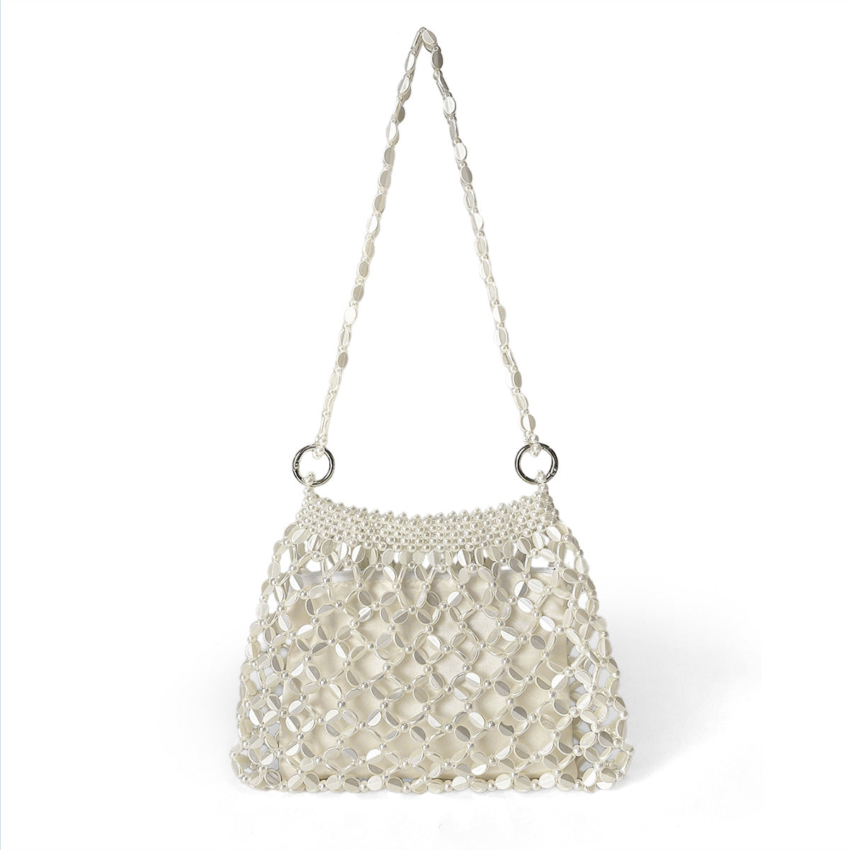Retro Metallic Handmade Shiny Beaded Sequ Woven Handbag Underarm Shoulder Sequin Bag
