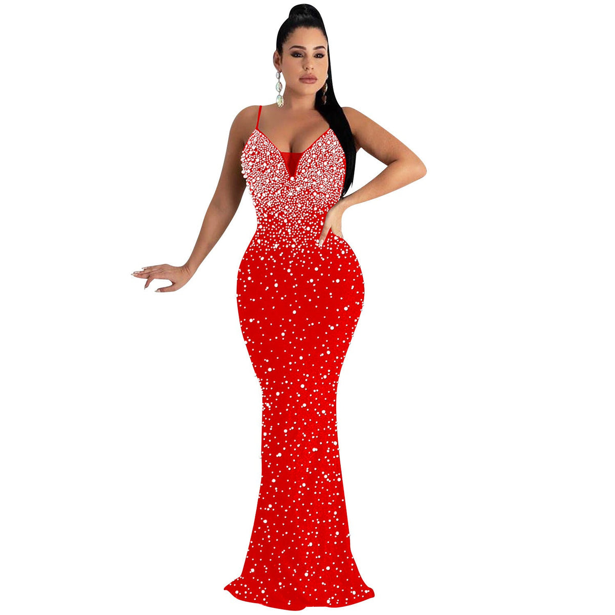 Women Clothing Sexy Nightclub Rhinestone Beaded Sling Dress Women