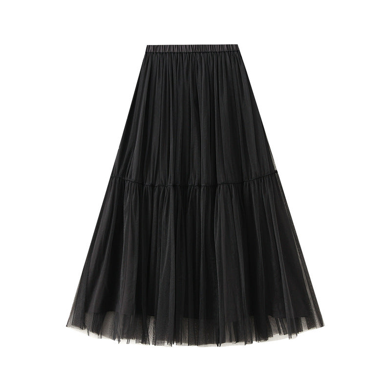 Veil Skirt Women Spring High Waist Figure Flattering Puffy Dress Half Length Skirt High Sense Mesh Skirt