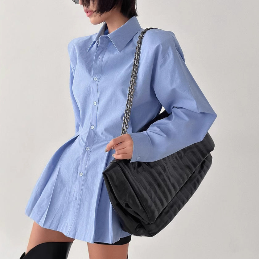 Office Cotton Shirt Long Sleeved Lace up Fashionable Top