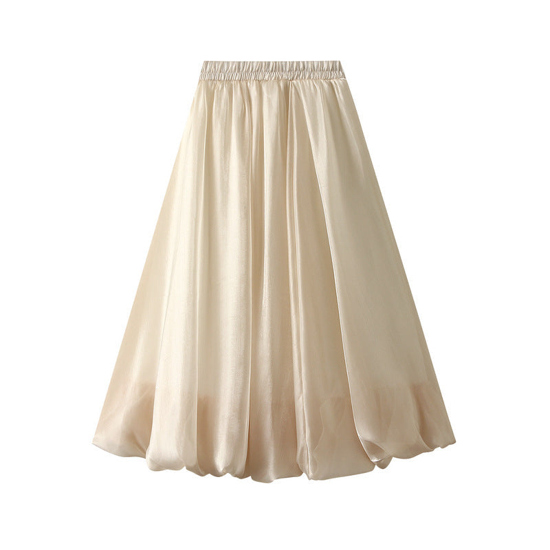 Bright Silk Pearl Bud Skirt Big Hem Skirt Women Gauze Skirt Long Skirt Light Luxury Lantern Umbrella Skirt