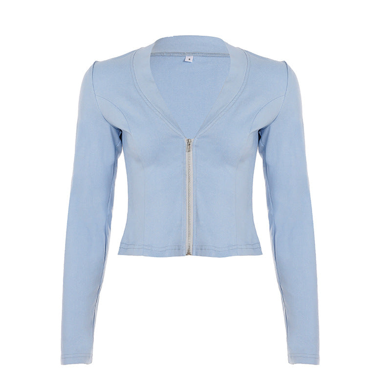 Casual Sports Two Piece Sets Women Knitted V neck Long Sleeve Tight Split Zipper Sweatshirt Sweatpants
