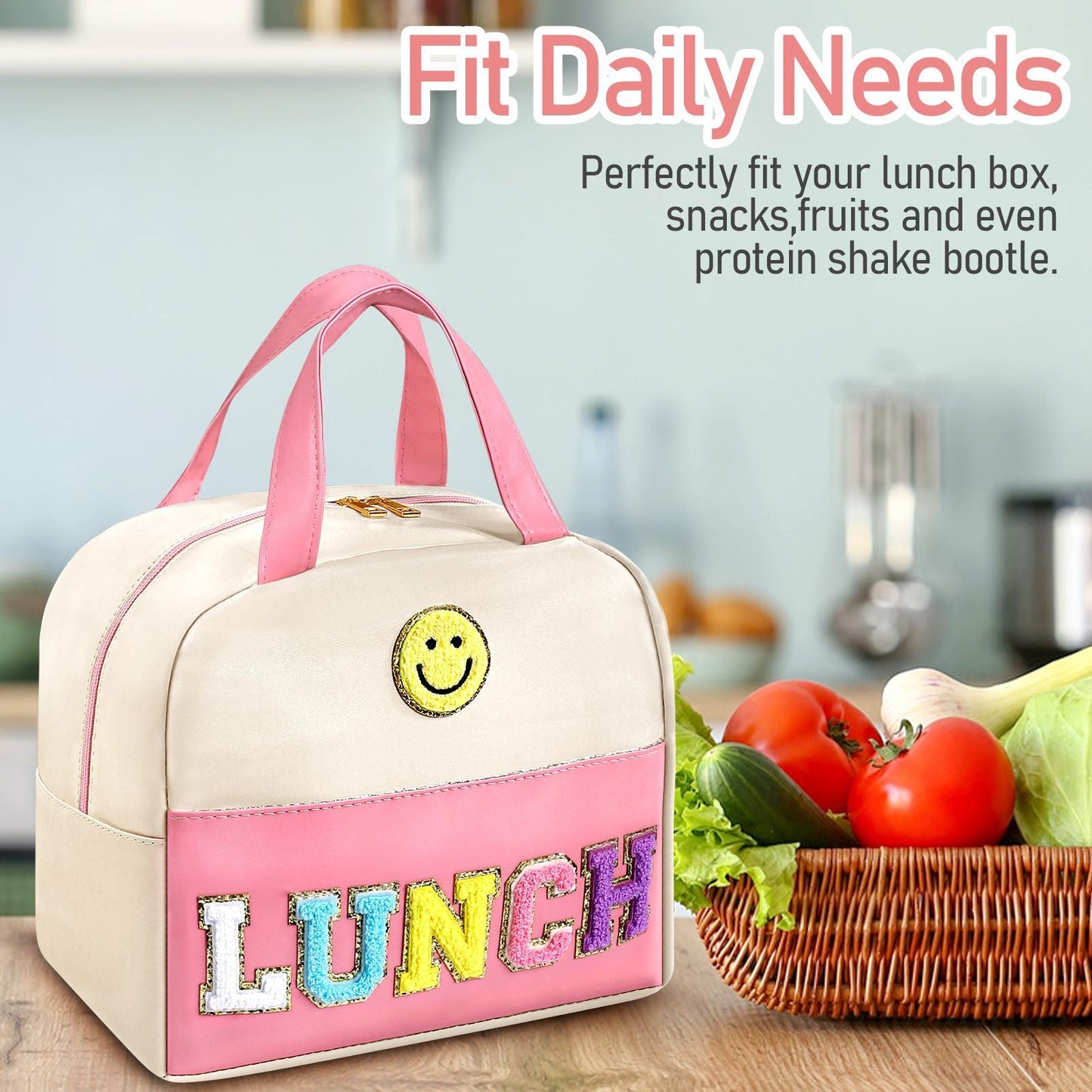 Bento bag, embroidered lunch bag, student lunch box handbag, fresh-keeping large-capacity thickened ice bag