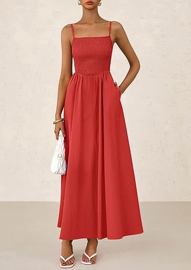 Women's Wear, Thin Shoulder Strap Pleated Vest, Suspender Pocket Dress