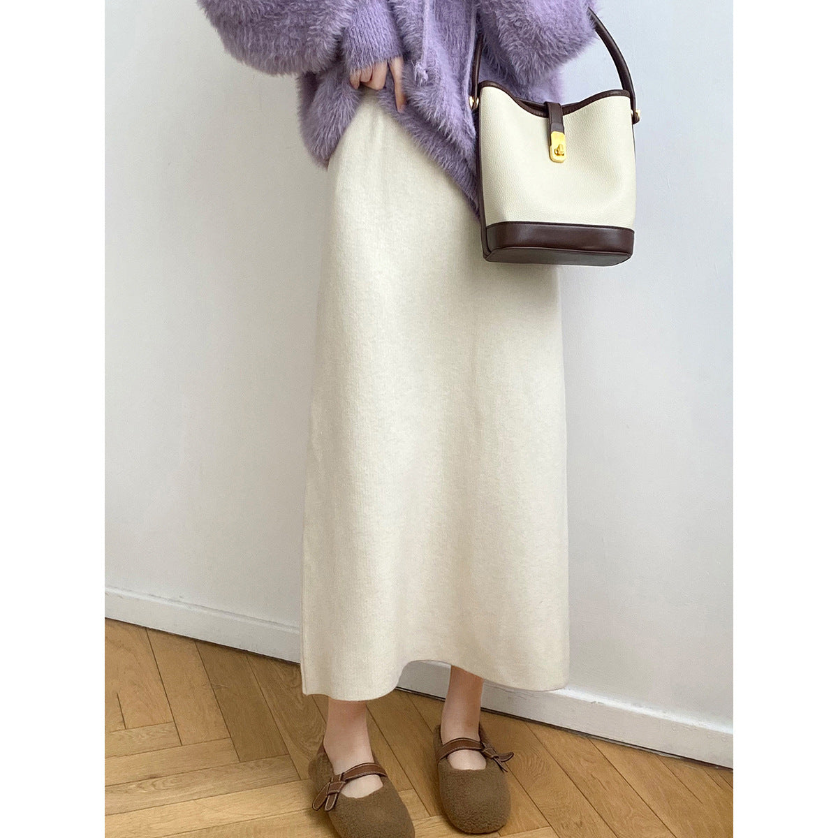 Knitted Skirt for Women Autumn Winter Niche A line High Waist Mid Length Knitted Skirt