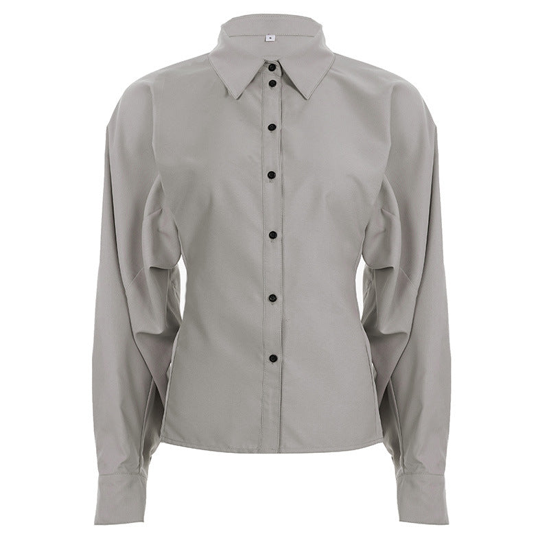 Casual Women Wear Solid Color Office Wind Breasted Loose Tied Sense of Design Shirt