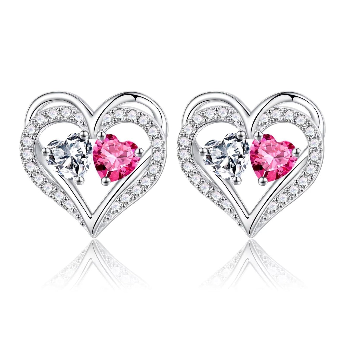 Sterling Silver Birthstone Heart Earrings