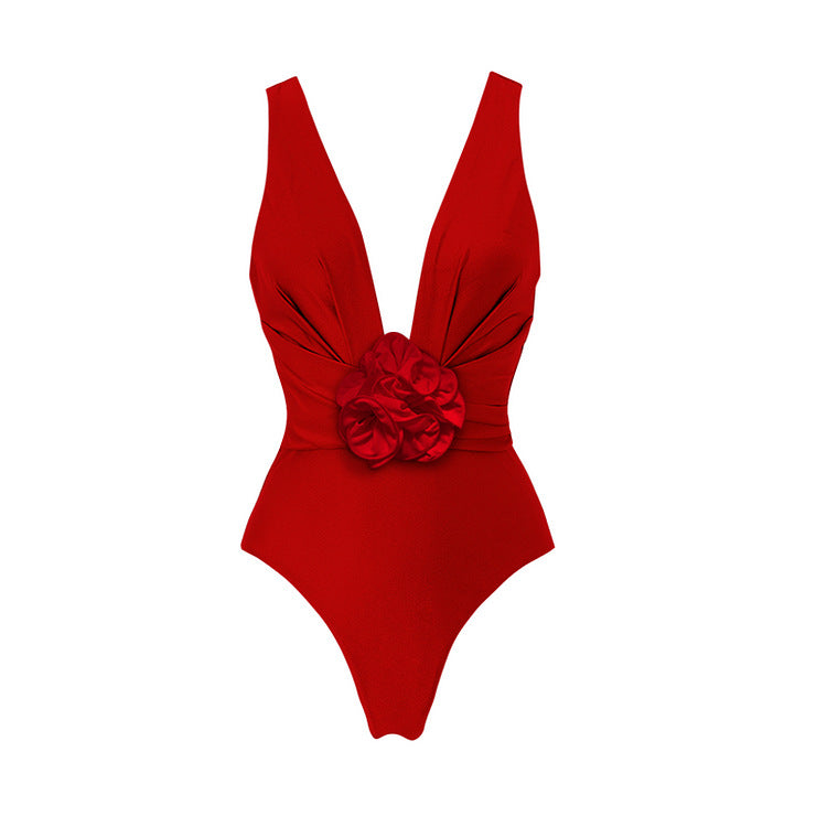 One Piece Swimsuit Women Skinny Slimming Retro Big Floral Swimsuit Sexy Cover Belly Suit