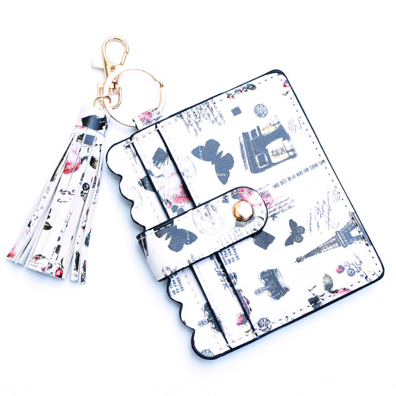 Personalized PU leather printed leopard print women's change bag multi-card ID bag fringed pendant