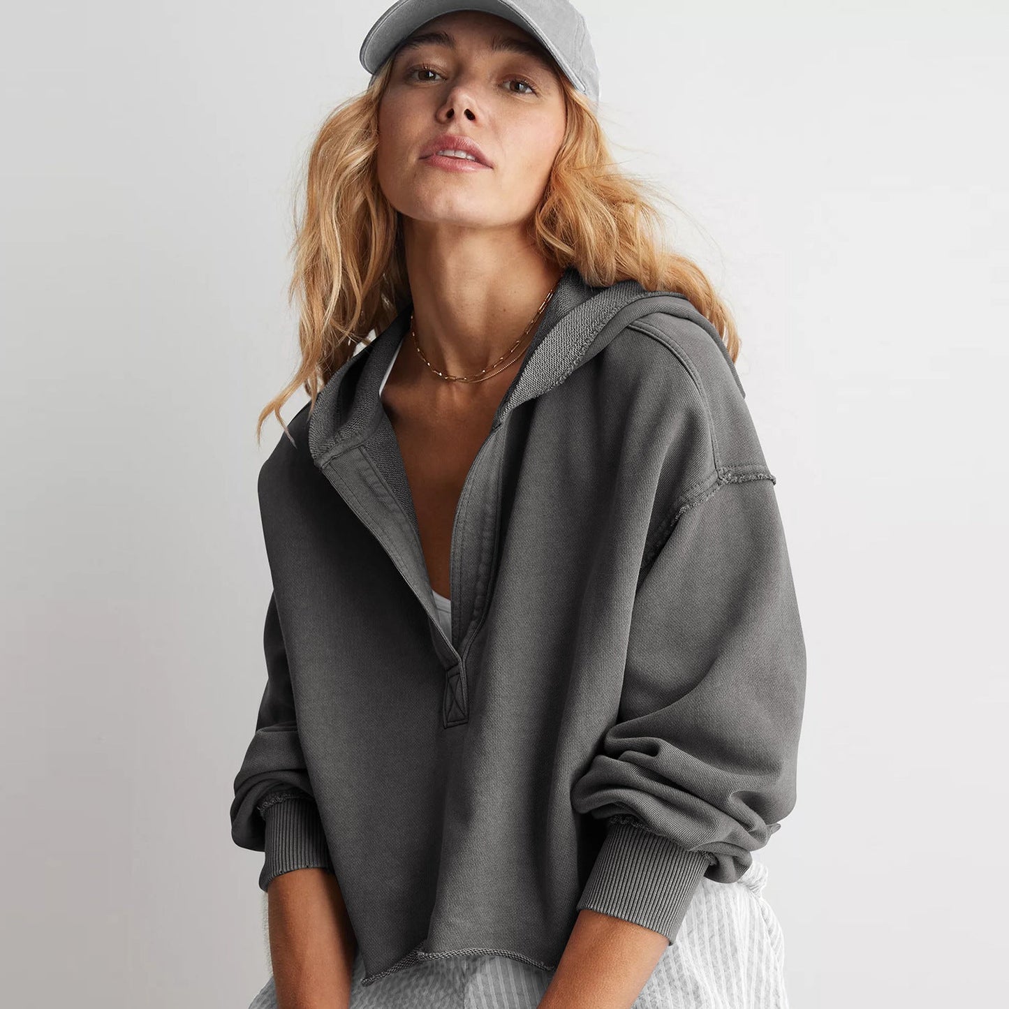 Loose Brand Hooded Sweatshirt Women Spring Autumn Women Clothing V neck Top Pullover Long Sleeved Shirt