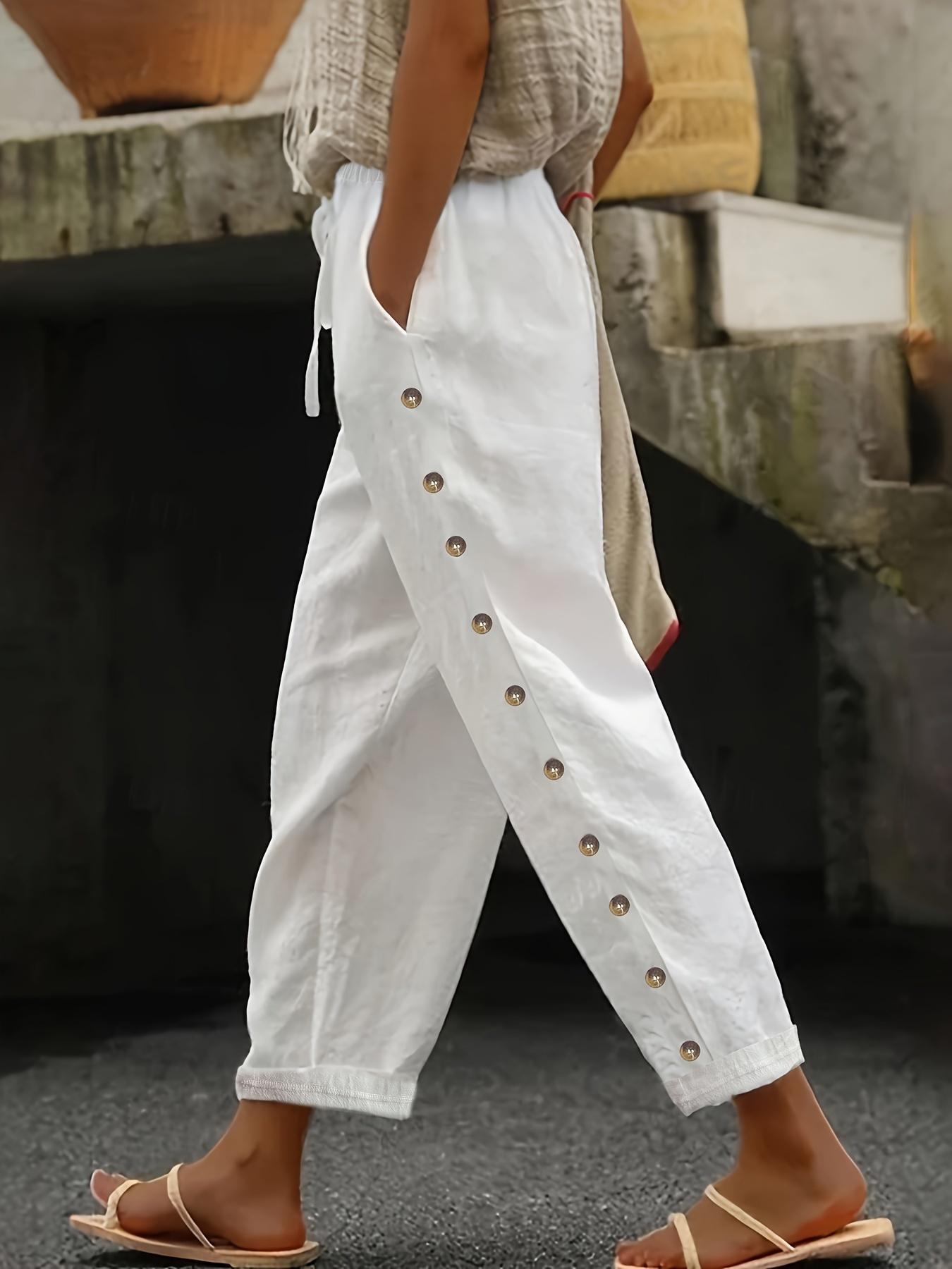 Fall Women Clothing Pants Elastic Waist Loose Casual Cropped Trousers