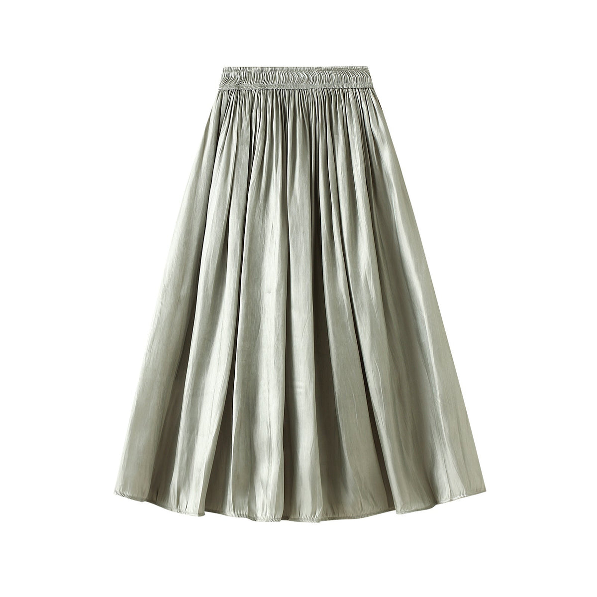 High Waist Slimming Large Hem Solid Color Fresh Pleated Midi Skirt for Women