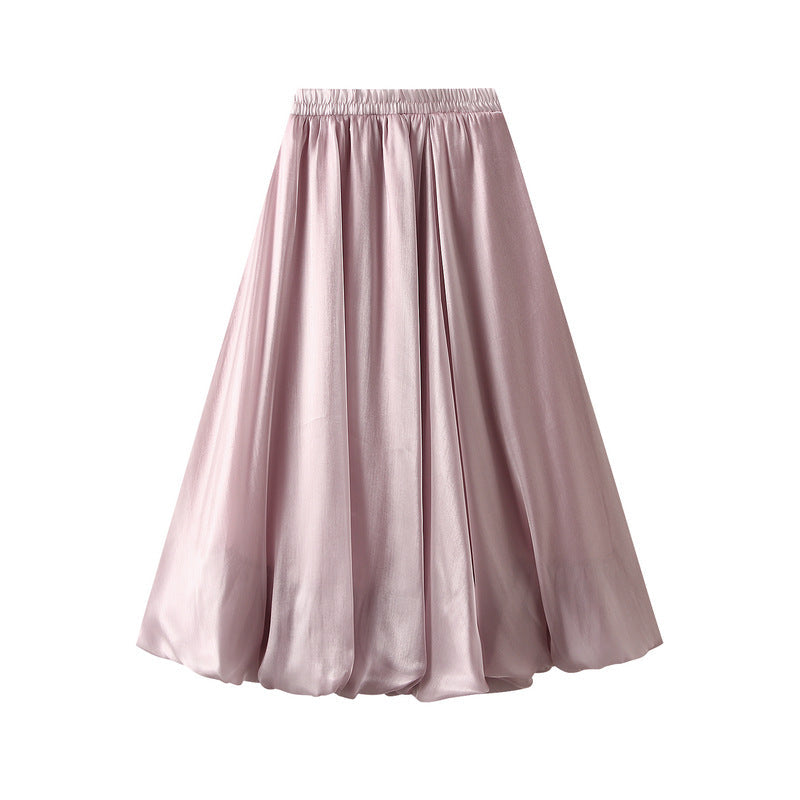 Bright Silk Pearl Bud Skirt Big Hem Skirt Women Gauze Skirt Long Skirt Light Luxury Lantern Umbrella Skirt