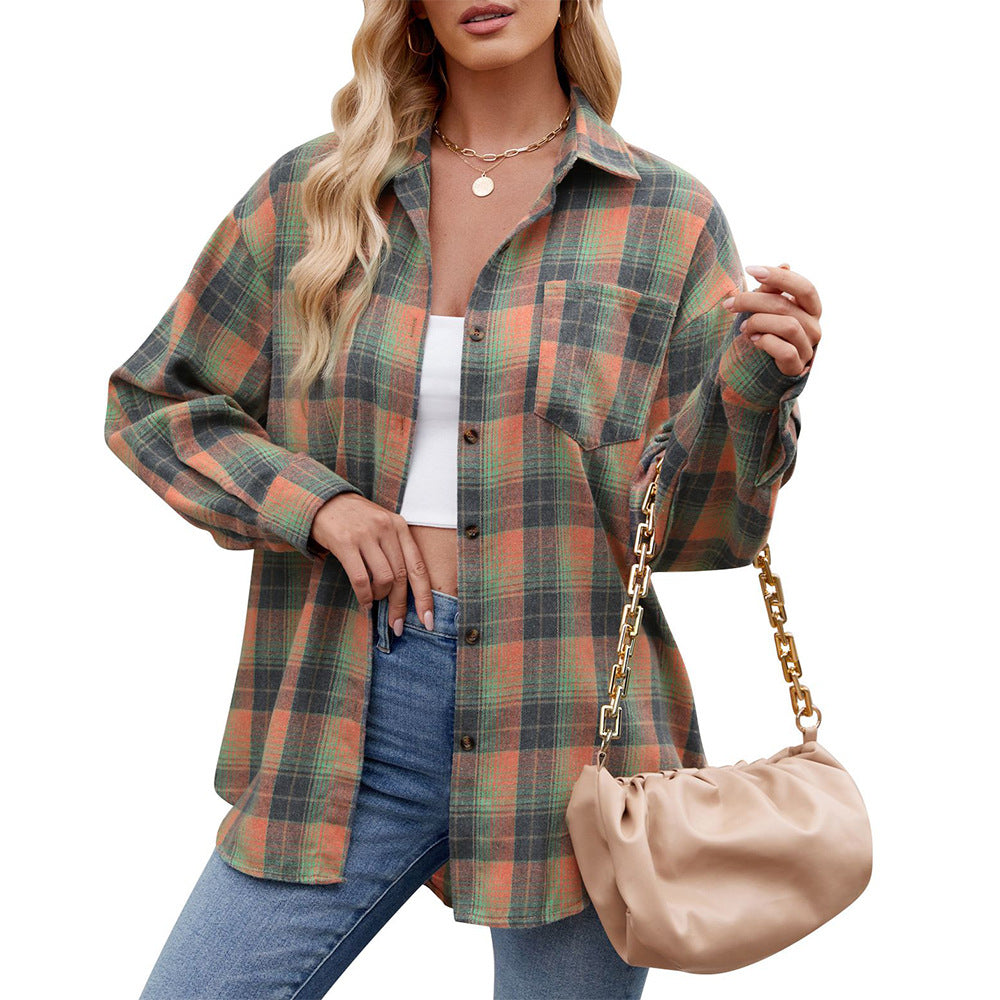 Autumn Winter Women Clothing Casual Street Loose Plaid Shirt for Women
