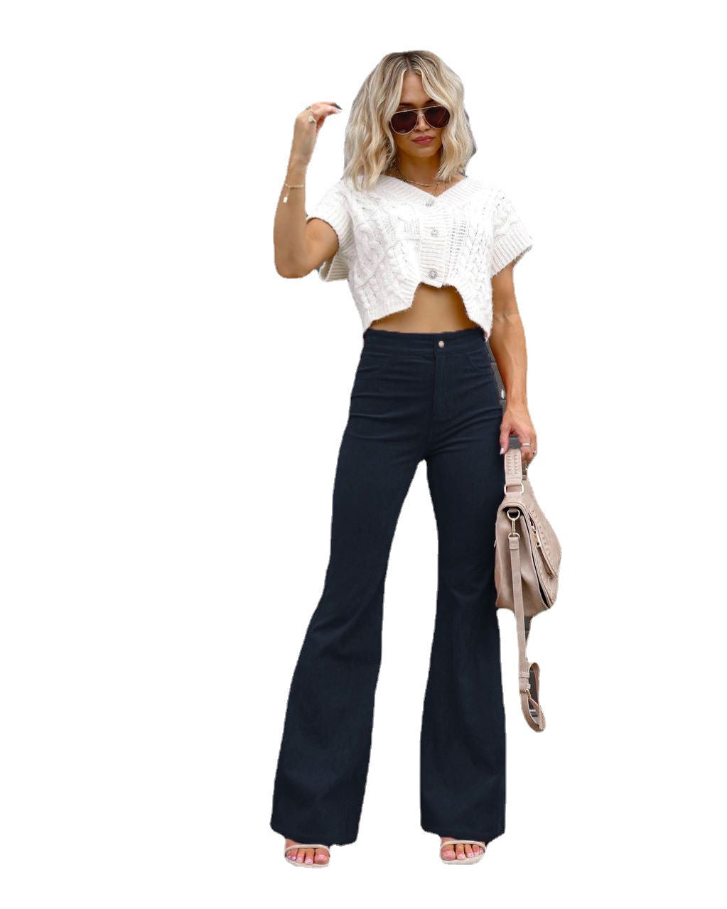 Autumn Solid Color Corduroy Elegant Women Trousers Bootcut Trousers High Waist Casual Pants
