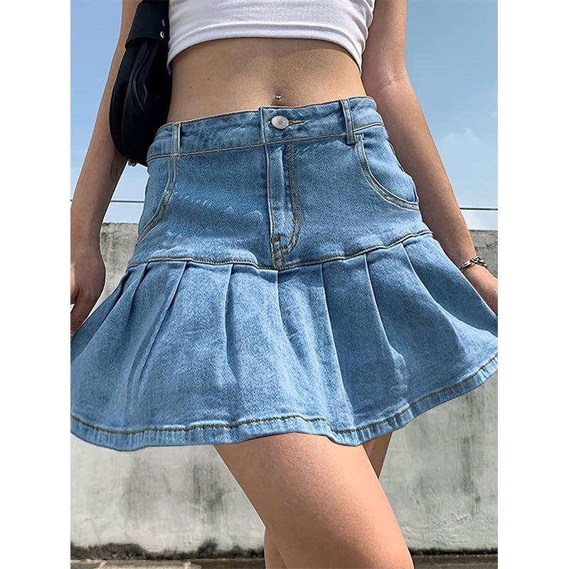 Women Clothing Casual High Waist Loose Slimming Denim Skirt