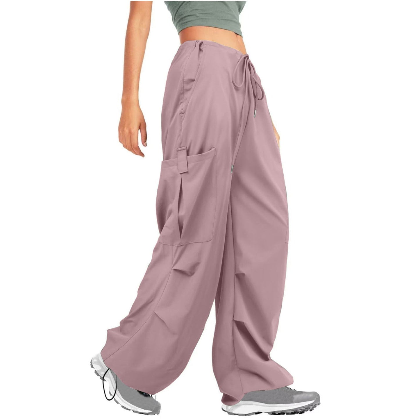 Women Clothing Solid Color Drawstring Casual Loose Sports Overalls