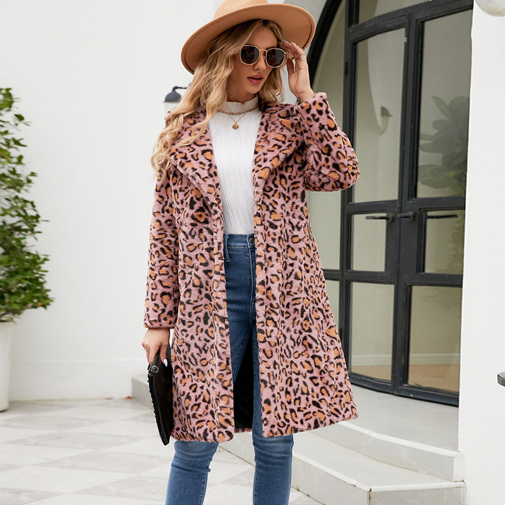 Casual Square Collar Faux Fur Overcoat Plush Long Coat Autumn Winter Overcoat