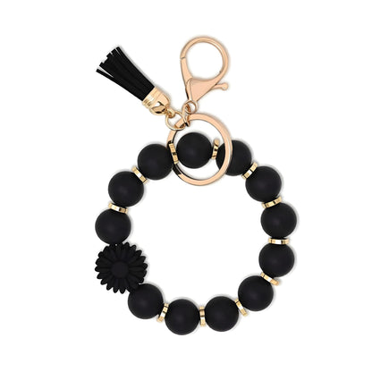 PU Tassel Keychain Bag charm Silicone Beaded Keychain Wristlet Key Ring Bracelet Cute Car Key Chain Holder for Women Girls