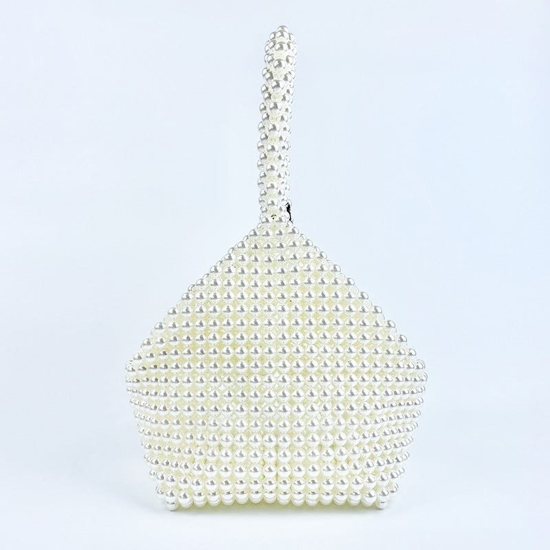 Special Interest Design Handmade Beaded Pearl Bag Women Retro Polygon Woven Casual Hand Bag